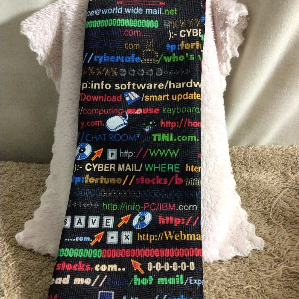 Multicolor Code-Print Men's Tie - Tech Text Pattern - Picture 5 of 12